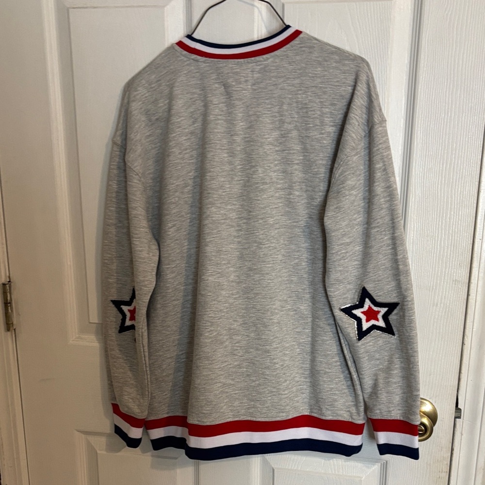 Simply Southern Gray Sweatshirt with Red, White & Blue Sequin Details & Star YL - Picture 5 of 5